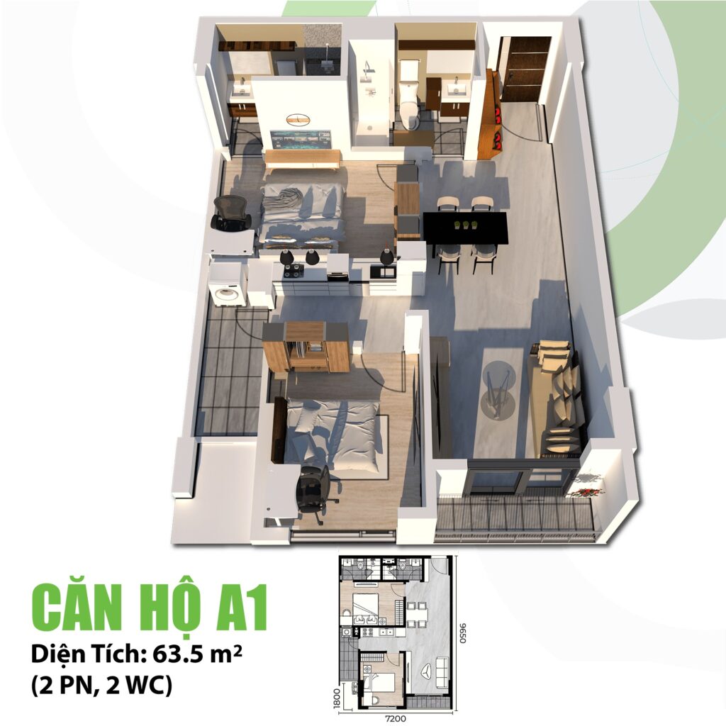 Căn hộ A1 - 63,5 m2