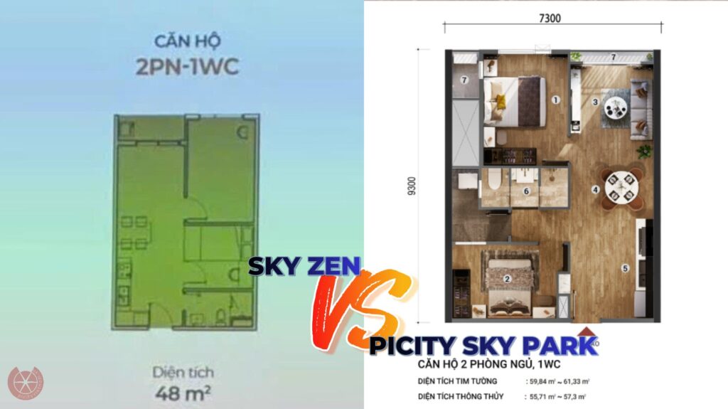 So sánh căn hộ 2PN Sky Zen và Picity Sky Park